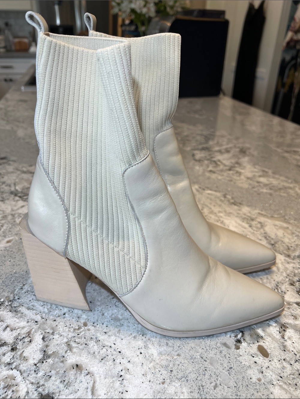 Steve Madden Tackle Sock Booties - Bone Leather - Size 7.5 EUC